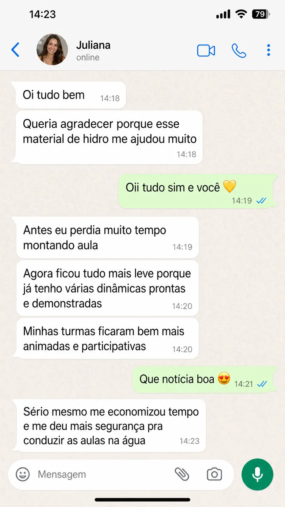 Depoimento de Juliana no WhatsApp