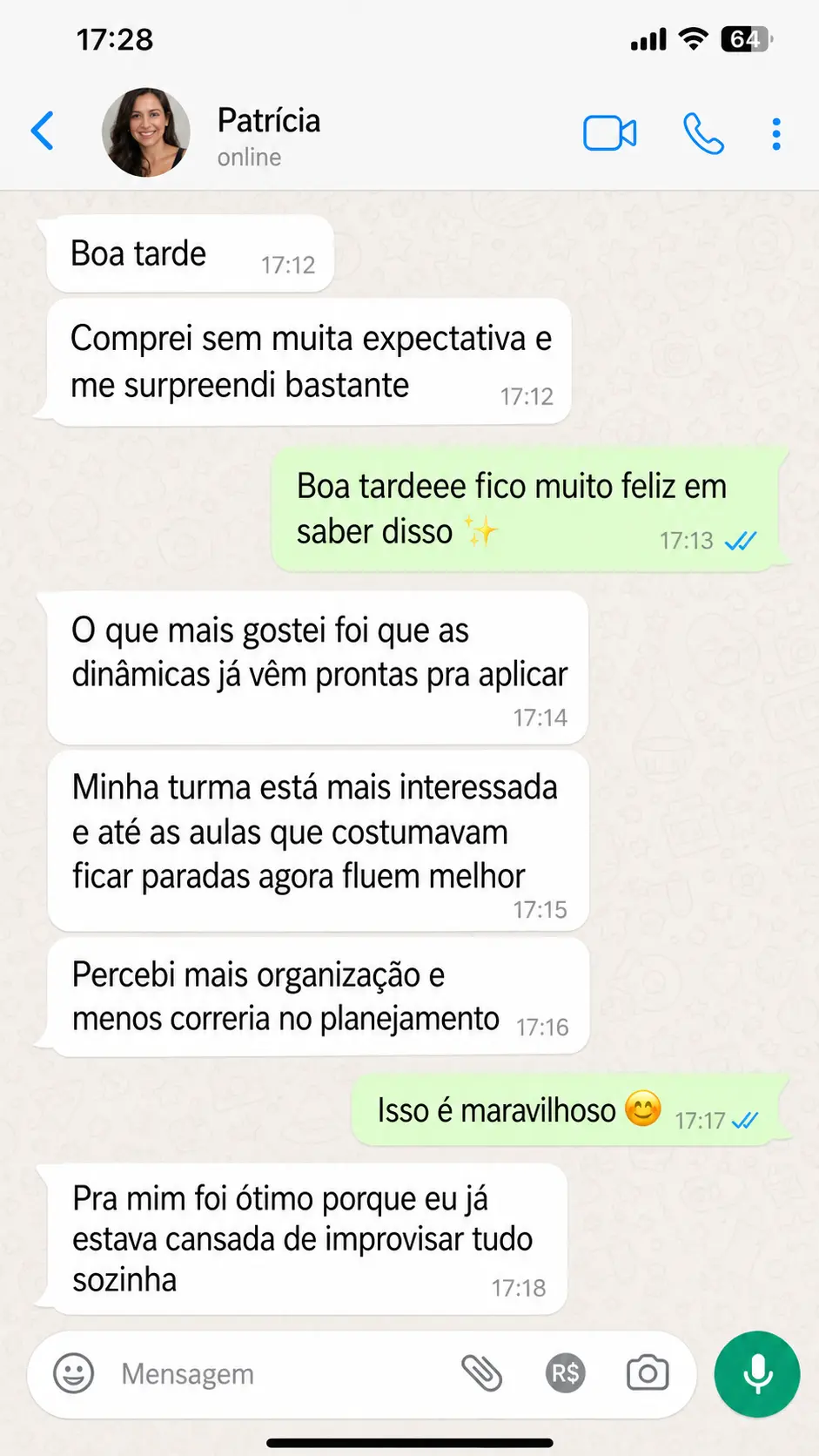 Depoimento de Patrícia no WhatsApp